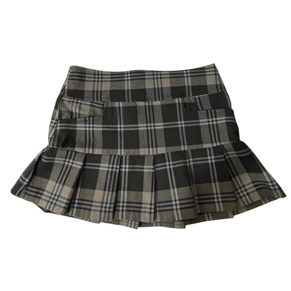 Sirens Vintage Y2K Micro Mini Skirt Sz S Brown Plaid Pleated Made USA Preppy - Picture 1 of 8